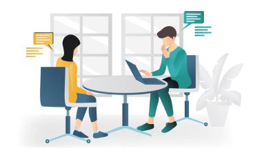 Flat style illustration of people having an interview or discussion