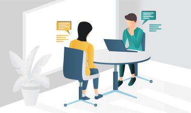 Flat style illustration of people having an interview or discussion