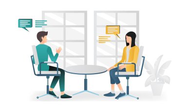 Flat style illustration of people having an interview or discussion