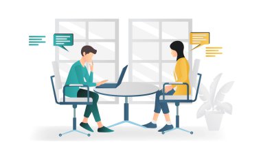 Flat style illustration of people having an interview or discussion