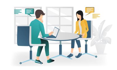 Flat style illustration of people having an interview or discussion