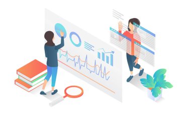 Isometric style illustration of a business growth data analysis