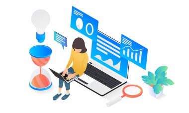 Isometric style illustration of a business growth data analysis