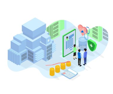 Isometric style illustration of health insurance business