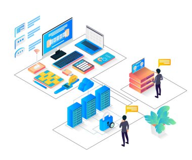Cloud storage isometric style illustration with big server