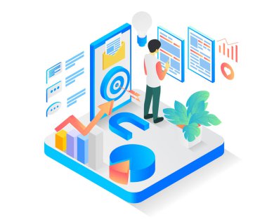 Isometric style illustration of an email marketing strategy
