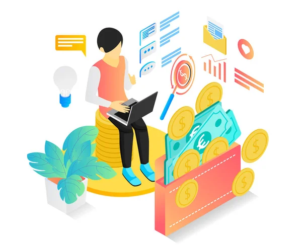 Isometric style b2b cash back illustration
