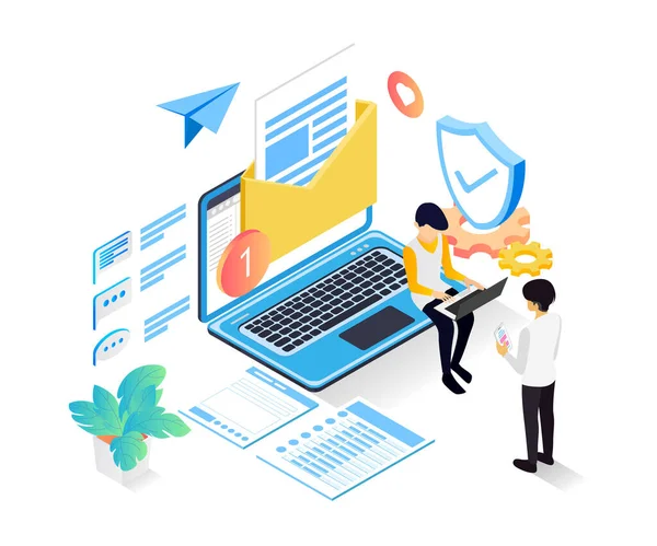 Email service security, isometric vector illustration design concept for website, flyer, banner, home page, landing page