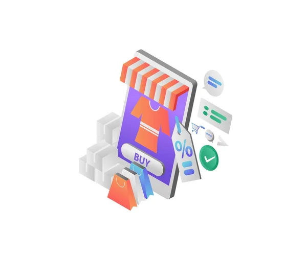 Concept Online Shop App Phone Isometric — Stock Vector