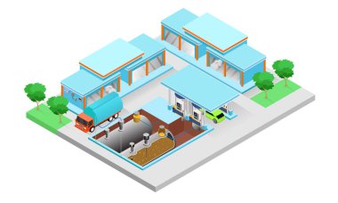 Benzin istasyonunda doldurma vektör illüstrasyonu