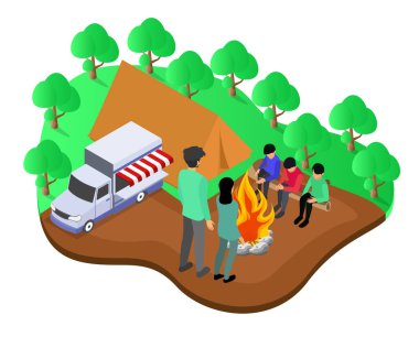 Aile tatil kampının vektör çizimi