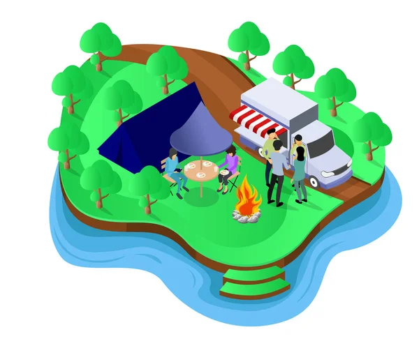 Illustration Vectorielle Camp Vacances Familial — Image vectorielle