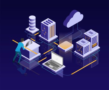 Modern teknoloji kavramının izometrik çizimi.