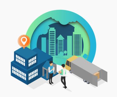 Simge tasarımlı izometrik şehir konsepti, vektör illüstrasyonu 10 eps grafik.