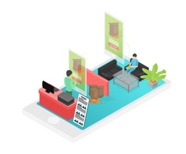 Çevrimiçi çikolatalı meyve satmanın izometrik çizimi