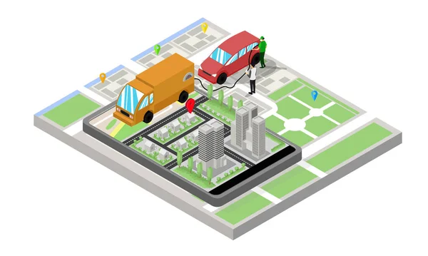 Gasolinera Línea Con Gps Mapa Vector Ilustración — Vector de stock