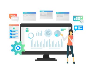 Veri, ağ analiz konsepti, vektör illüstrasyon arkaplanı 