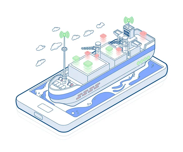 Isometric Illustration Smartphone Ship — Stock Vector