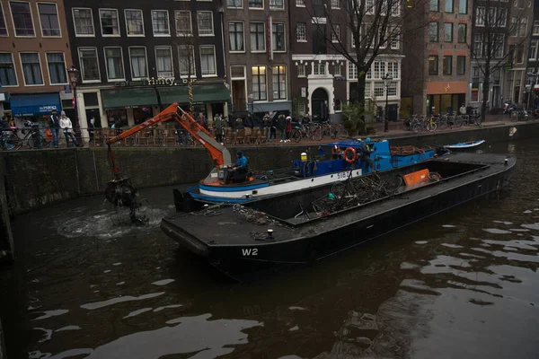 Amsterdam Nederland 2015 Fiskesykler Amsterdam Kanalen – stockfoto