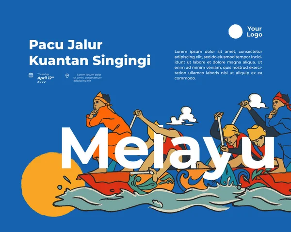 Pacu Jalur Sport Melayunese Culture Hand Drawn Poster Illustration Background — Vetor de Stock