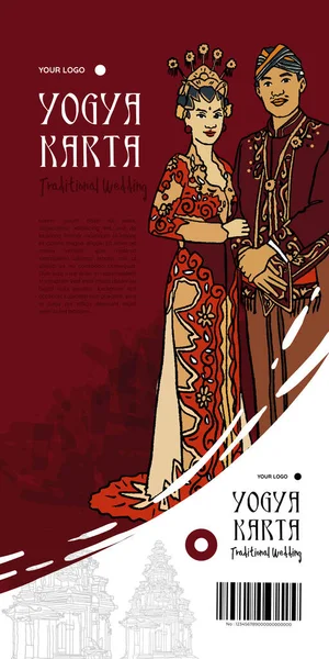Elegant Yogyakarta Traditional Wedding Event Banner Hand Drawn Illustration — Image vectorielle