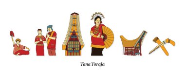 Isolated Torajan South Sulawesi Illustration. Hand drawn Indonesian cultures background