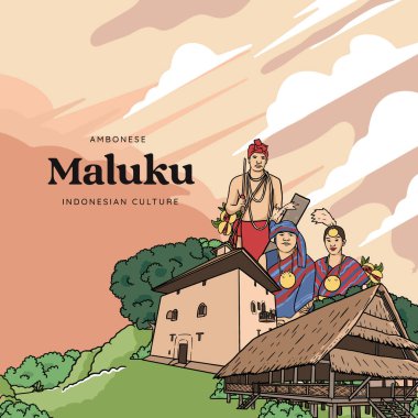 Set Maluku Illustration. Hand drawn Indonesian cultures background