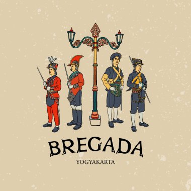Isolated Yogyakarta Kraton Guards vector illustration. Hand drawn Indonesian cultures for background with vintage vibe