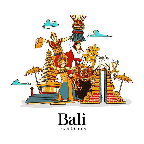 Set balinese Illustration. Hand drawn Indonesian cultures background