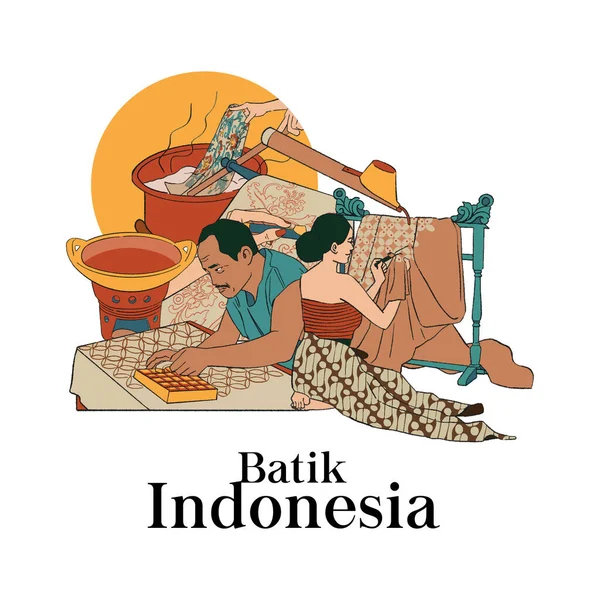 Set Batik Illustration Hand Drawn Indonesian Cultures Background - Stok Vektor