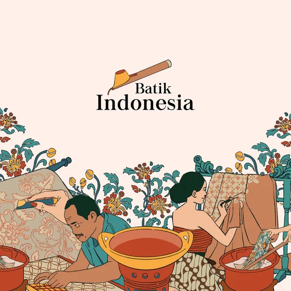 Set Batik Illustration Hand Drawn Indonesian Cultures Background — Vettoriale Stock