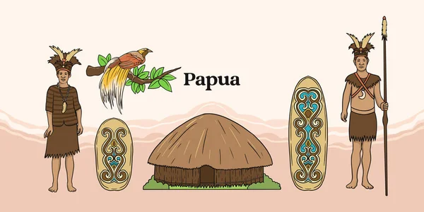 Isolated Papua Illustration Hand Drawn Indonesian Cultures — Stockový vektor