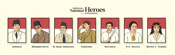 Indonesian National Heroes Portrait Illustration — Archivo Imágenes Vectoriales