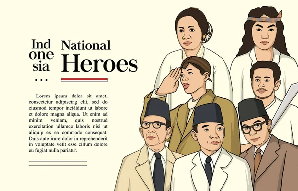 Indonesian National Heroes Portrait Illustration - Stok Vektor