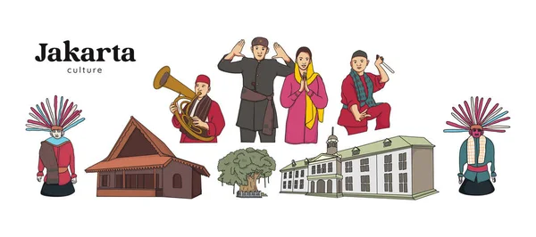Isolated Jakarta Illustration Landmark Hand Drawn Indonesian Cultures Background — ストックベクタ