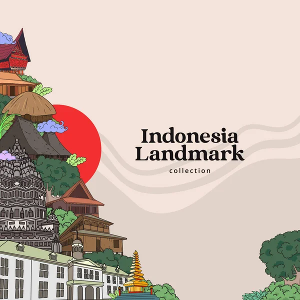 Indonesia Landmark. Hand drawn Indonesian cultures background
