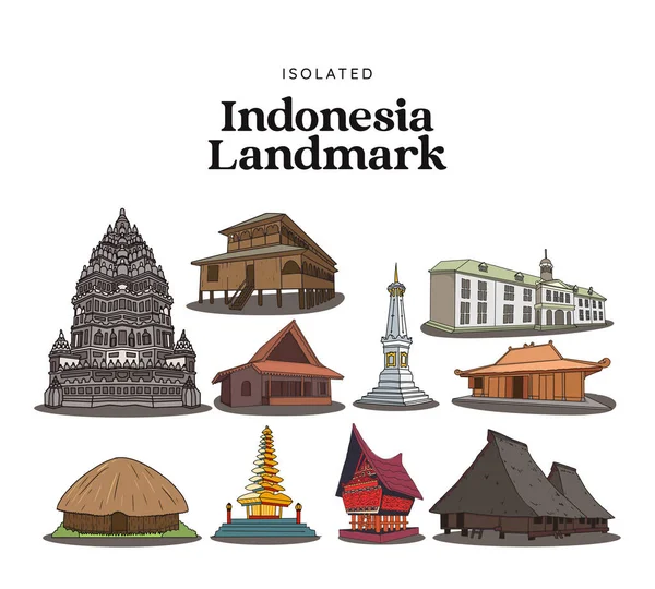 Isolated Indonesia Landmark Hand Drawn Indonesian Cultures Background — 图库矢量图片