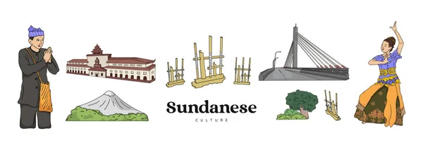 Isolated Sundanese Illustration Hand Drawn Indonesian Cultures Background — Vector de stock