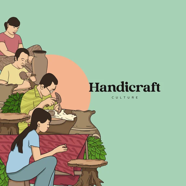Hand Drawn Handicraft Traditional Culture Sculpture Pottery Puppet Craftsman — Stock vektor