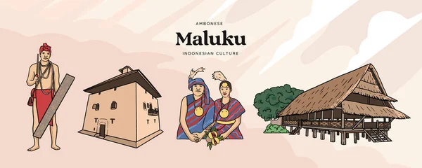 Isolated Maluku Illustration Hand Drawn Indonesian Cultures Background — ストックベクタ