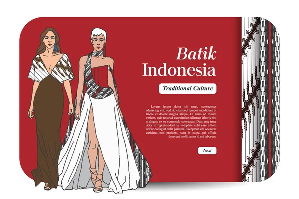 Woman Fashion Show Hand Drawn Vector Illustration Models Dressed Indonesian — ストックベクタ