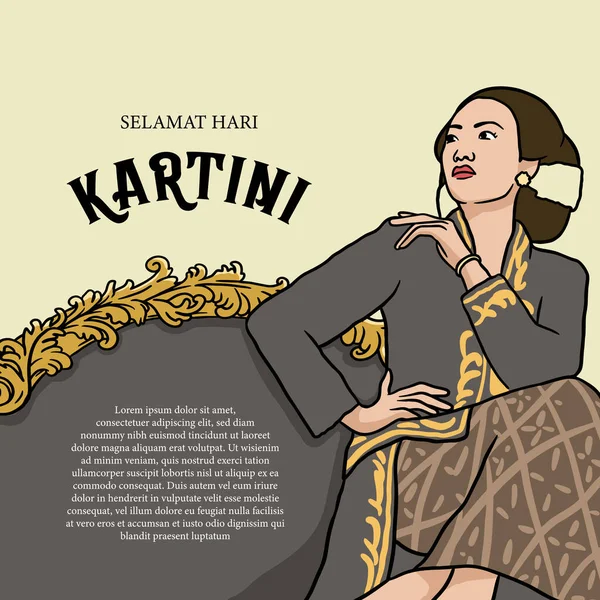 Luxury Kartini Vector Illustration Woman Javanese Outfit Social Media Template — 图库矢量图片
