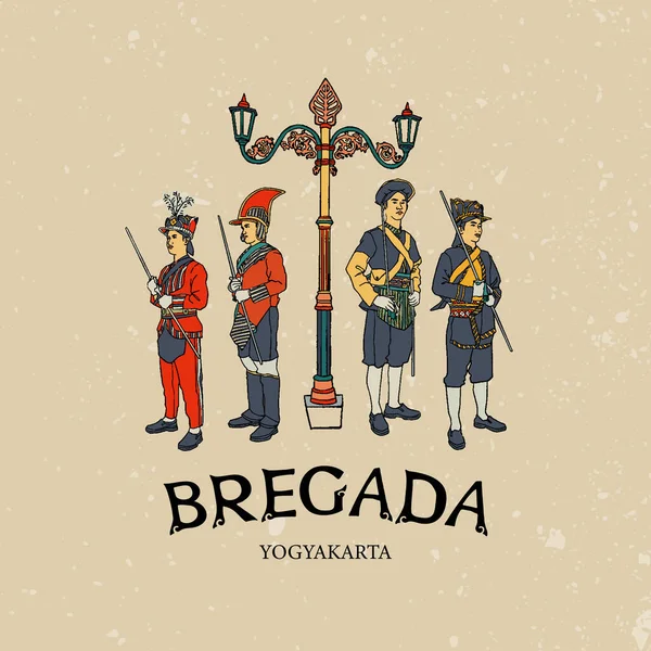 Isolated Yogyakarta Kraton Guards vector illustration. Hand drawn Indonesian cultures for background with vintage vibe