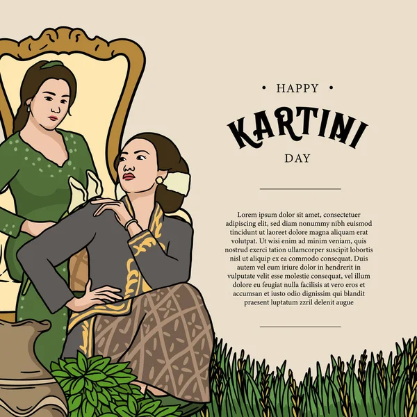 Luxury Kartini Vector Illustration Woman Javanese Outfit Social Media Template — ストックベクタ