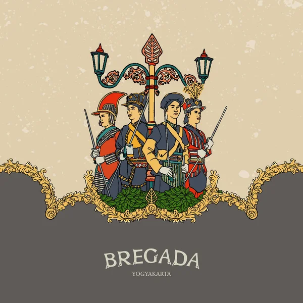 Yogyakarta Kraton Guards Vector Illustration Hand Drawn Indonesian Cultures Background — Stockvektor