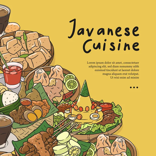 Javanese Cuisine Hand Drawn Illustration Vector Indonesian Food Set Collection — Archivo Imágenes Vectoriales