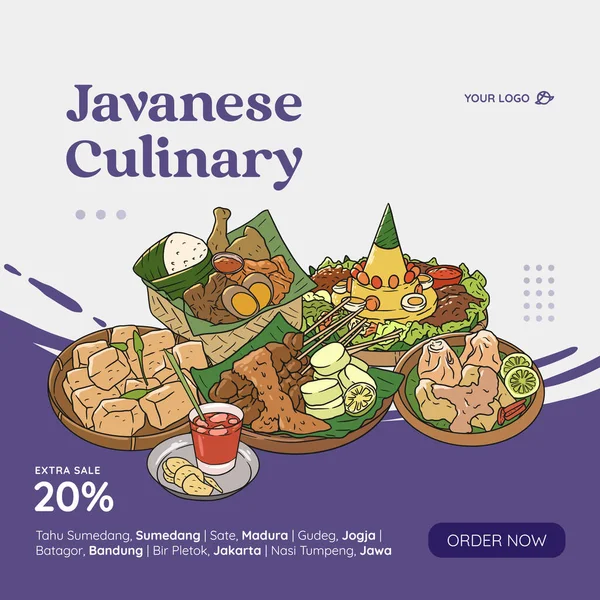 Javanese Cuisine Hand Drawn Illustration Vector Indonesian Food Set Collection — Archivo Imágenes Vectoriales
