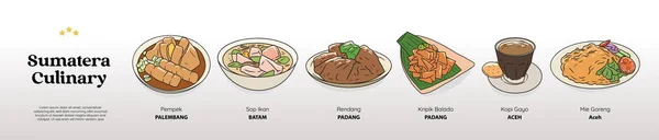 isolated sumatera culinary food bundle. Traditional cuisine hand drawn illustration vector.