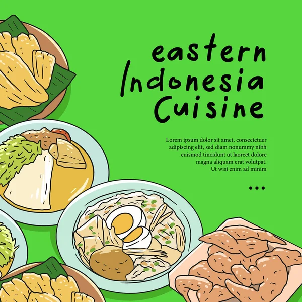 Eastern Indonesia Cuisine Hand Drawn Illustration Vector Indonesian Food Set — Archivo Imágenes Vectoriales