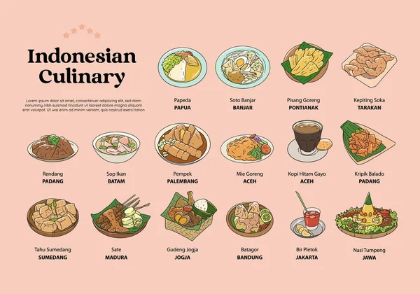 Isolated Indonesian Cuisine Hand Drawn Illustration Vector Indonesian Food Set — ストックベクタ